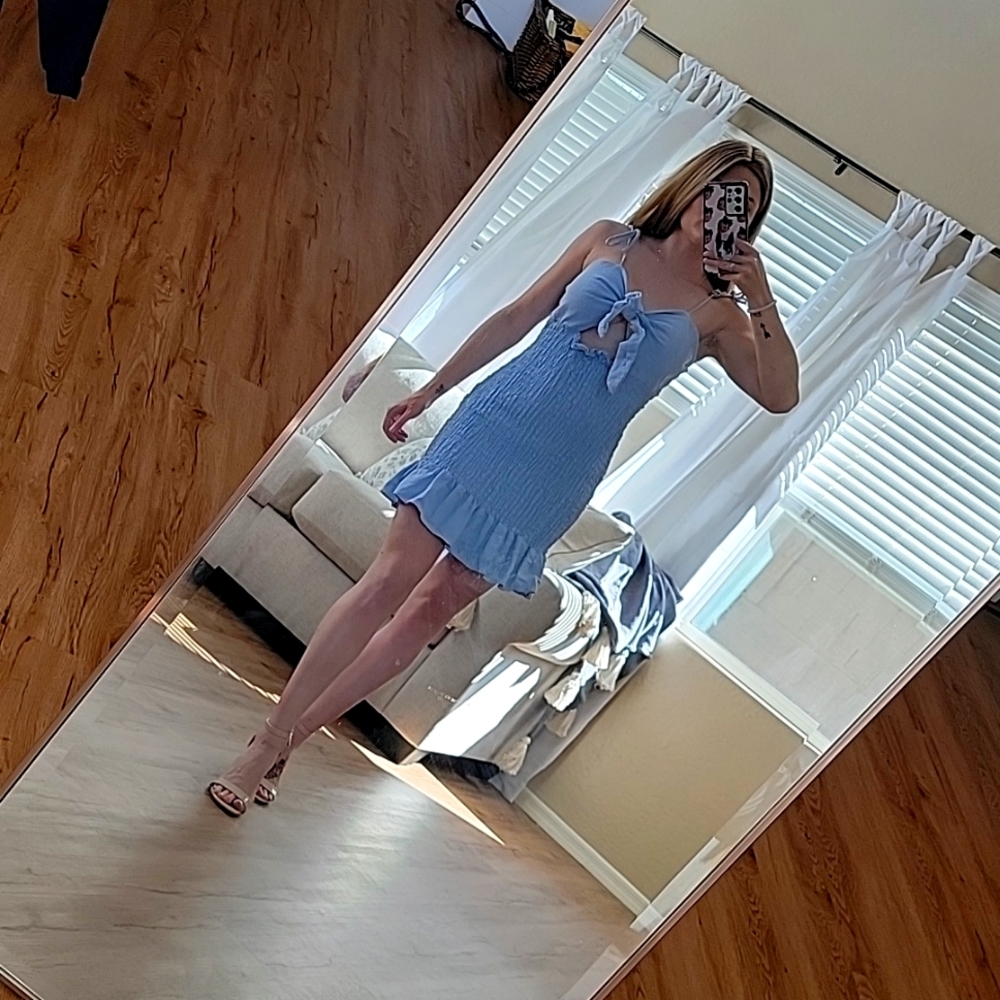Blue tie front dress
